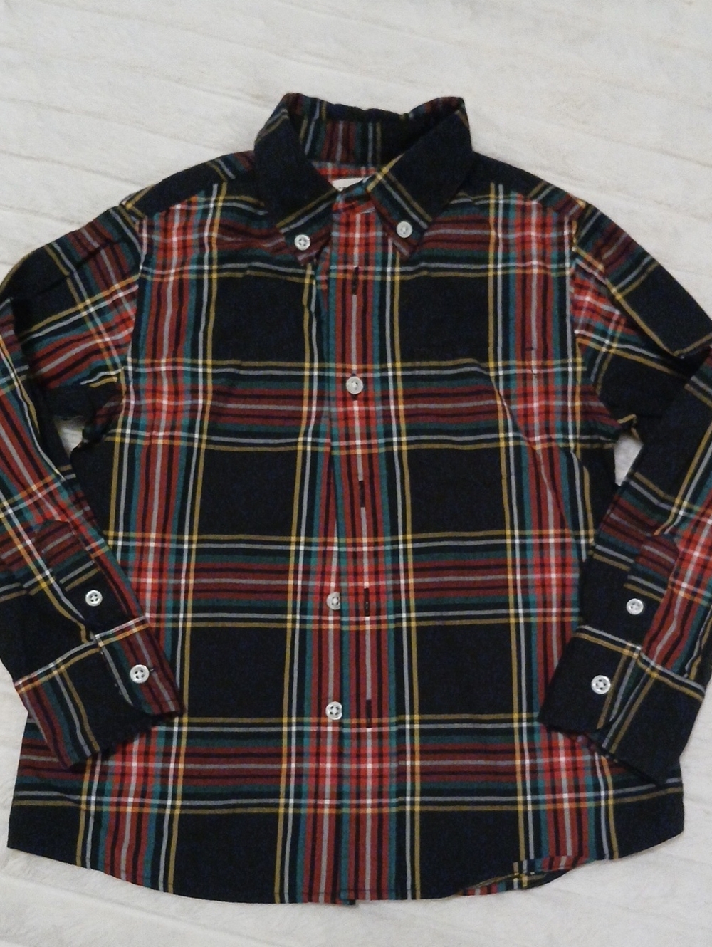Crewcuts Navy Plaid Button-Down Shirt with Red and Yellow Stripes